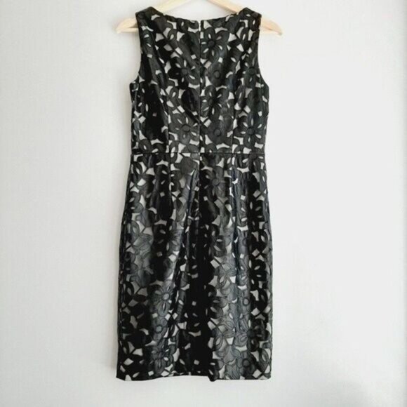 CALVIN KLEIN Floral Faux Leather Lace Sheath Dress SZ 4 - Picture 7 of 12